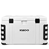 Igloo Leeward 50 Quart Marine Grade Lockable Insulated Fishing Ice Chest Cooler with Cutting Board, Fish Ruler, and Tie-Down Points, White, 00048491