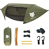 Night Cat Camping Hammock Tent with Mosquito Net and Rain Fly for 1 2 Persons Backpacking Bed with Tree Strap Lightweight Waterproof Hiking Backyard Outdoor 440lbs