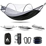 Hammock with Mosquito Net and Balance Spreader bar 2 Person Parachute Fabric Travel Hammock for Outdoor Camping Backpacking Travel Hiking Beach Backyard (Black&Grey)