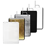 Selens Metal Flag Panel Reflector Set with Gold, Silver, Black, Soft White Cover Cloth and Diffuser, Panel Light Reflctor for Portrait Photography Photo Video Shooting Filming, 24x30in/60x75cm