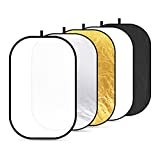 Neewer Portable 5 in 1 120x180cm/47'x71' Translucent, Silver, Gold, White, and Black Collapsible Round Multi Disc Light Reflector for Studio or any Photography Situation