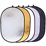 5-in-1 Oval Light Reflector 24 x 35 inch (60 x 90cm) Portable Collapsible Photography Studio Photo Camera Lighting Reflectors/Diffuser Kit with Carrying Case