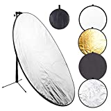 43 Inch/110 Centimeter Light Reflector 5-in-1 Collapsible Photography Reflectors kit with Metal Clamp and Light Stand for Studio Lighting Outdoor Shooting (Silver/Gold/White/Black/Translucent)