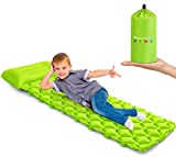 High Stream Gear Kids Inflatable Sleeping Pad - Insulated Air Mattress for Camping, Backpacking, Travel, & Sleepovers, Portable Toddler Cot - Waterproof & Lightweight Nylon, Fast Inflate - Green