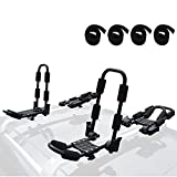 WIRUGA Folding Kayak Rack 4 PCS/Set J Bar Roof Carrier Rack of Bilateral Premier for Canoe/SUP/Kayaks and Surfboard Board On Rooftop Mount on SUV/Car and Truck Crossbar with 4 PCS Tie Down Straps