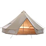 glamcamp Breathable 100% Cotton Canvas Bell Tent, Waterproof Large Tents with Sturdy Center & Door Pole and Space for 4 Person 6 Person 10 Person All 4 Season Camping Yurt Style Tent (16.6FT)
