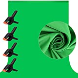 7 X 10 ft Green Screen Backdrop for Photography, Soft Pure Chromakey GreenScreen Background Sheet for Zoom, Polyester Cloth Fabric Curtain with 4 Clamps for Meeting YouTube Video Streaming Gaming Ins