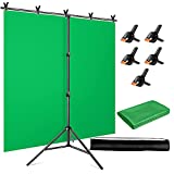 YAYOYA Green Screen Backdrop Kit with Stand 5x6.5ft, Photography Backdrop Background Stand with Chromakey Green Screen Background and 5 Backdrop Clamps, for Photoshoot Televison Online Meetings Zoom