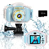 Agoigo Kids Waterproof Camera Toys for 3-12 Year Old Boys Girls Christmas Birthday Gifts Kids Underwater Sports Camera HD Children Digital Action Camera 2 Inch Screen with 32GB Card (Blue)