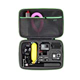 Large Carrying Case for GoPro Hero(2018), Hero 10, 9, 8, 7 Black,HERO6,5,4, LCD, Black, 3+, 3, 2 and Accessories by HSU with Carry Handle and Carabiner Loop - Portable and Shock(Green Logo)