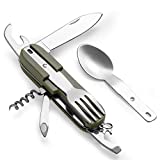 7-in-1 Camping Utensils Tool, Foldable Camping Utensil Set, Portable Stainless Steel Spoon, Fork, Knife & Bottle Opener Combo Sets, Multifunction Travel Backpacking Cutlery Eating with Case by HAHAHOO