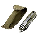 Stainless Steel Kitchen Utensil Set 7-in-1 Folding Tableware (Fork/Knife/Spoon/Bottle Opener) for Camping Backpack Picnic Cutlery Set Camp Knife Metal Working Tools and Equipment Utensil Tool Kit
