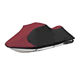 JETPRO Waterproof Trailerable Jet Ski Cover 600D Polyester Burgundy/Black Fits from 126'-135'(3 Seater)