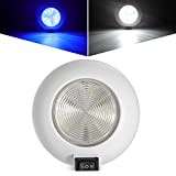 Partsam 1Pc 4 Inch Round LED Utility Dome Light Surface Mount for Home Truck RV Trailer Boat Aircraft Interior Light, 4' High Power White & Blue LED Downlight, 3-Way rocker switch(White/Off/Blue)