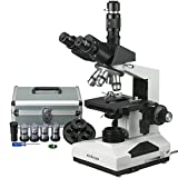 AmScope T490A-PCT Compound Trinocular Microscope with Phase-Contrast Turret, WF10x and WF16x Eyepieces, 40X-1600X Magnification, Brightfield/Darkfield, Halogen Illumination, Abbe Condenser, Double-Layer Mechanical Stage, Sliding Head, High-Resolution Optics