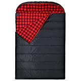 REDCAMP Double Sleeping Bag for Adults, 2 Person Cold Weather Queen Size Flannel Sleeping Bags for Camping, Black