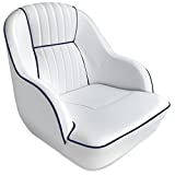 Leader Accessories Pontoon Captains Bucket Seat Boat Seat (White/Navy Blue Piping)