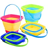 JOYIN 4 Easter Collapsible Basket Buckets , 2L Square Foldable Pail Portable Bucket for Beach, Camping Gear Water, Space Saving Outdoor Waterpot, Portable Fishing Water Pail, Easter Egg Hunting