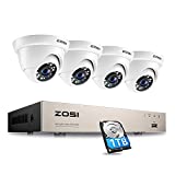 ZOSI Security Cameras System with 1TB Hard Drive,H.265+ 5MP Lite 8Channel HD-TVI DVR Recorder and 4pcs 1080P HD 1920TVL Indoor Outdoor Surveillance CCTV Dome Cameras with Night Vision,Remote Access