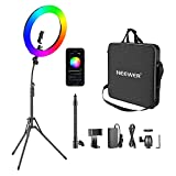 Neewer 18-inch RGB Ring Light with APP Control, 42W Dimmable Bi-Color 3200K-5600K CRI 97+ LED Ring Light with Stand, 0-360 Full Color, 9 Scenes Effect for Selfie/Makeup/Party/Vlog/YouTube/Photography