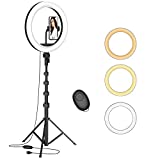 12” Selfie Ring Light with 63” Adjustable Tripod Stand and Phone Holder, LED Dimmable Ringlight with Remote, for Live Stream/Photography/Makeup/YouTube Video, Compatible with Cell Phones, Cameras