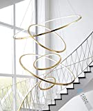 Meenyo Modern Led Chandelier Lighting Dimmable Gold Chandeliers 5 Rings Luxury Contemporary Ceiling Pendant Light Fixtures for High Ceiling Living Room Foyer 96W 39 inch