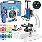 58-pcs Microscope Kit for Kids 5-7 8-12, 100X-1200X Kids Microscope with Metal Body Microscope, Carrying Box, LED Light, Science Experiments Kit Toys for Kids 3-5 6 7 8 9 10 Valentines Birthday Gift