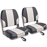 Leader Accessories A Pair of New Low Back Folding Boat Seat(2 Seats) (C-White/Charcoal)