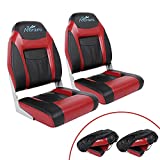 Affordura Boat Seat for Boats with 2 Storage Bags High Back Folding Boat Seat Boat Fold Down Seat (2 Packs), Black and Red