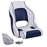 NORTHCAPTAIN M1 Premium Sport Flip Up Boat Seat Captain Bucket Seat with Boat Seat Cover,White/Navy Blue