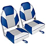 Leader Accessories A Pair of Elite Low/High Back Folding Fishing Boat Seat (2 Seats) (White/Grey/Blue)