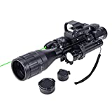HIRAM 4-16x50 AO Rifle Scope Combo with Green Laser, Reflex Sight, and 5 Brightness Modes Flashlight