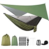 FIRINER Camping Hammock with Rain Fly Tarp and Mosquito Net Tent Tree Straps, Portable Single Double Nylon Parachute Hammock Rainfly Set for Backpacking Hiking Travel Yard Outdoor Activities
