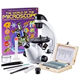 IQCrew STEM Science Discovery 40X-500X Inverted Microscope with 25 Prepared Slides, and Microscope Book for Students and Kids