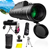 Monocular Telescope, 40x60 High Power HD, Smartphone Holder Tripod Waterproof Night Vision and Clear Prism Dual Focus for Bird Watching Traveling Concert Sports Game