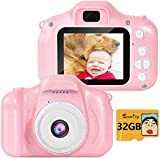 SUNCITY Kids Digital Camera, Christmas Birthday Gifts for Girls Age 3-9, HD Digital Video Cameras for Toddler, Portable Toy for 3 4 5 6 7 8 Year Old Girl with 32GB SD Card-Pink