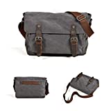 Vintage Camera Messenger Bag,Waterproof Waxed Canvas and Leather DSLR Camera Shoulder Bag for Photographers (Dark Grey)
