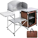 VBENLEM Outdoor 2-Tier Kitchen with Zippered Bag, Portable Folding Cook Table for BBQ, Party and Camping, Brown