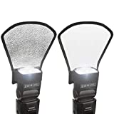 2 Pack Flash Diffuser Reflector - 2-Sided White/Silver Bend Bounce Flash Reflector Kit with Elastic Strap for Canon, Nikon, Sony, Fuji and All Speedlight Flashes