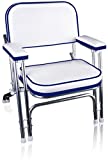 Leader Accessories Portable Folding Deck Chair with Aluminum Frame and Armrests(White/Blue)