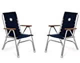 FORMA MARINE Boat Chairs High Back NAVY BLUE Deck Folding Marine Aluminum Teak Furniture Set of 2 M150NB