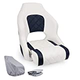 NORTHCAPTAIN M1 Premium Sport Flip Up Boat Seat Captain Bucket Seat with Boat Seat Cover,White/Navy Blue