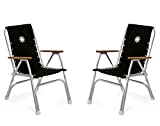 FORMA MARINE Boat Chairs High Back Black Deck Folding Marine Aluminum Teak Furniture Set of 2 M150BL