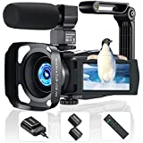 4K Camcorder Video Camera, Vlogging Camera for YouTube UHD 48MP 60FPS, WiFi, IR Night Vision, Touch Screen, Time Lapse, 16X Digital Zoom with Battery Charger External Microphone Handheld Stabilizer