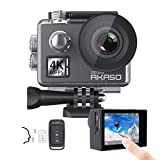 AKASO V50 Elite 4K60fps Touch Screen WiFi Action Camera Voice Control EIS Web Camera 131 feet Waterproof Camera Adjustable View Angle 8X Zoom Remote Control Sports Camera with Helmet Accessories Kit