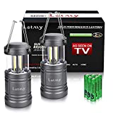 LETMY LED Camping Lantern with Magnetic Base, Super Bright, Long Lasting Run-time, IPX67 Water Resistant, Battery Powered Outdoor LED Lantern Camping Lights, Collapsible, 2 Pack (Batteries Included)