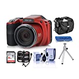 Minolta M35Z 20MP 1080p HD Bridge Digital Camera with 35x Optical Zoom, RED - Bundle with Camera Case, 16GB SDHC Card, Memory Wallet, Cleaning Kit, Card Read er, Tabletop Tripod