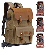 JAEP Camera Backpack - Weather Resistant 16 Ounces Waxed Memory Canvas – DSLR SLR Backpacks with 15.6” laptop sleeve compartment and Tripod Holder for Photographers -Vintage leather Style for Men and Women (Khaki)