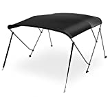 Waterproof Boat Bimini Top Cover - 67-72' W 3 Bow Bimini Top Canvas Sun Shade Boat Canopy -1' Double Wall Aluminum Frame Tube, 2 Straps 2 Rear Support Poles, Storage Boot -SereneLife SLBT3BK671