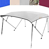 KING BIRD 4 Bow Bimini Boat Top Cover Sun Shade Boat Canopy Waterproof 1 Inch Stainless Aluminum Frame 54' Height with Rear Support Poles and Storage Boot (Grey, 67'-72')